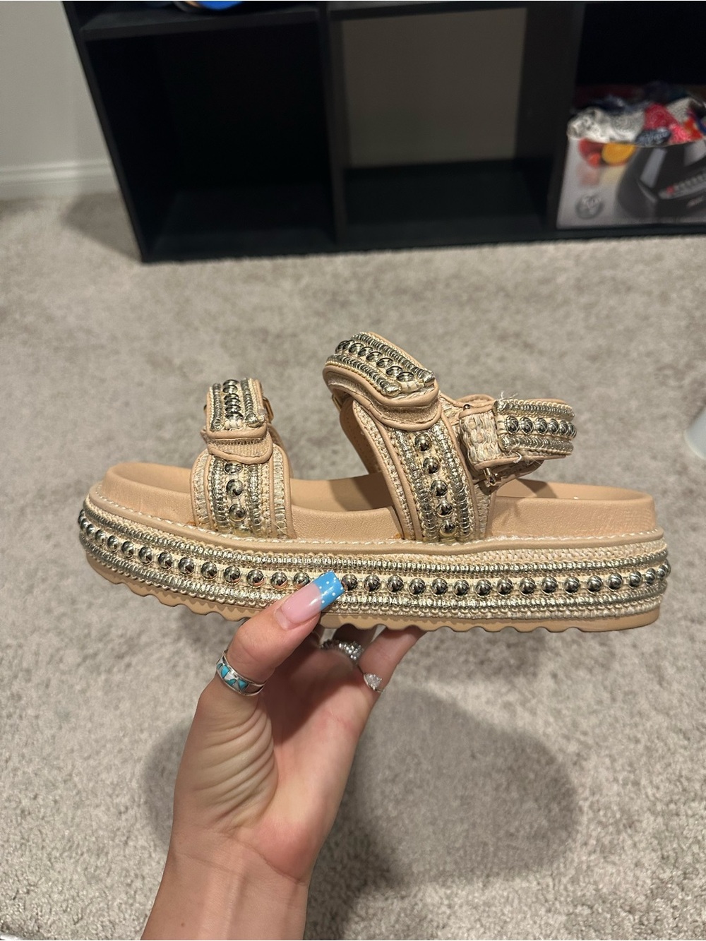 Steve Madden Beige Embellished Platform Sandal